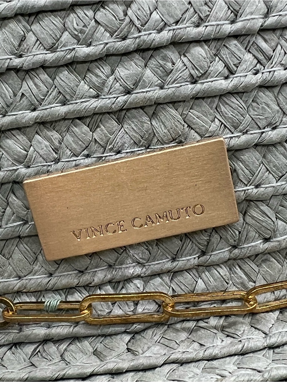 Vince Camuto Seafoam/Sage Straw Sun Hat Gold Chain Accent Wide Brim EUC - Picture 2 of 13